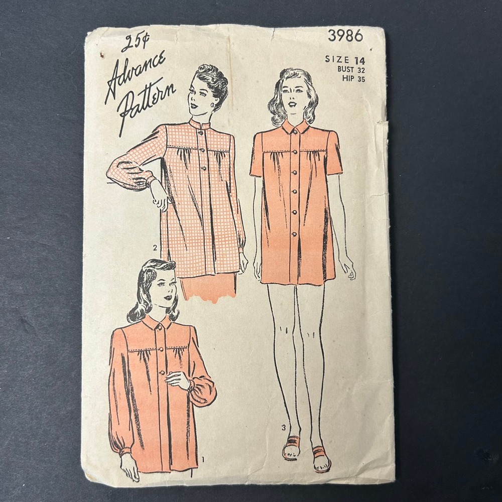 Vintage 40'-50's Advance 3986 Sewing Pattern Women Size 14 Bust 32 Yoke Blouse